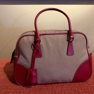 PRADA Leather and Canvas Bowling Bag